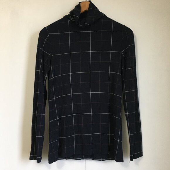 Denver Hayes Tops - Denver Hayes Black Red White Plaid Mock Neck Viscose Long Sleeve Top XS